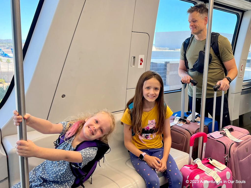 Our family riding the tram in Phoenix, Arizona