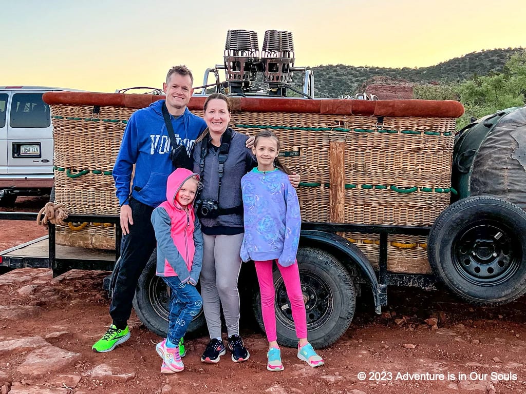 Our family before a hot air balloon ride in Sedona, Arizona