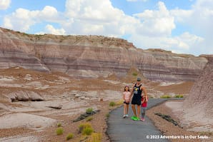 Dustin, Buttercup and Spider Monkey in the Blue Mesa portion of the Petrified Forest National Park
