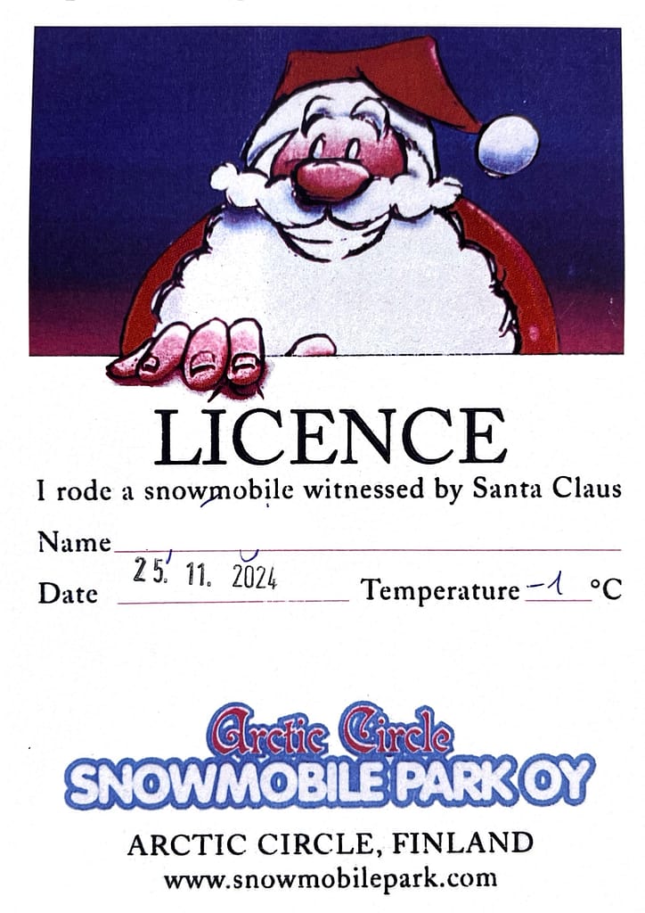 Snowmobile License Santa Claus Village Finland