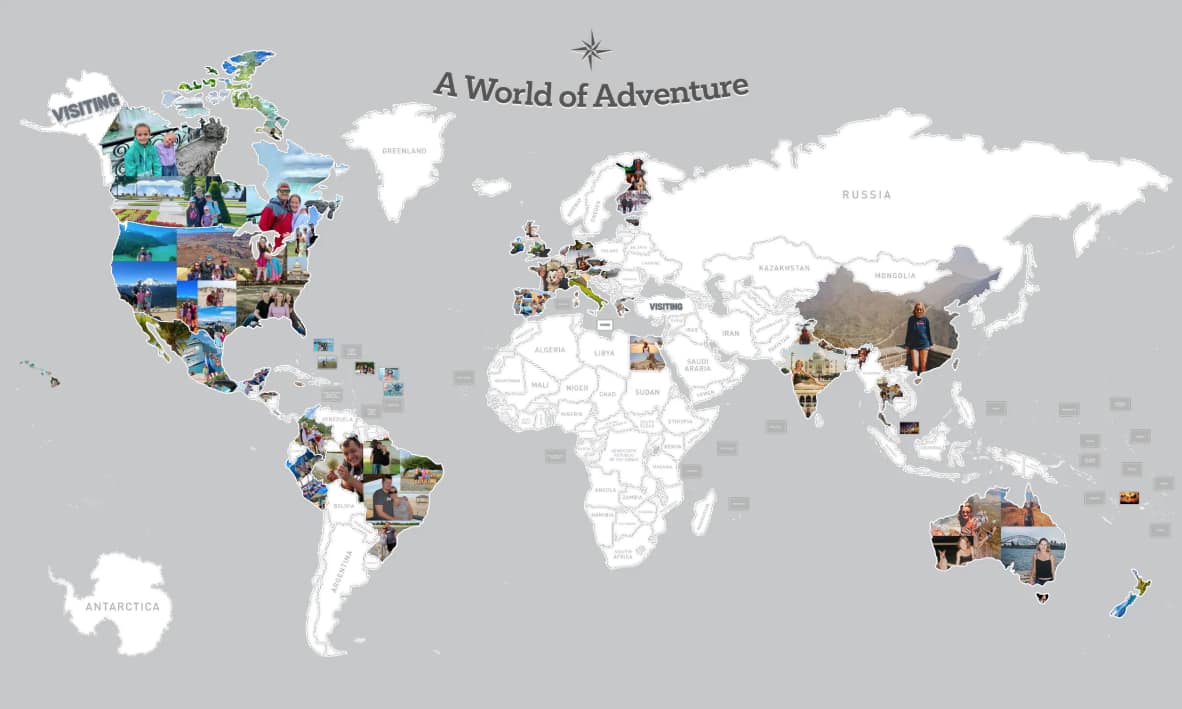 World map showing our family adventures around the globe