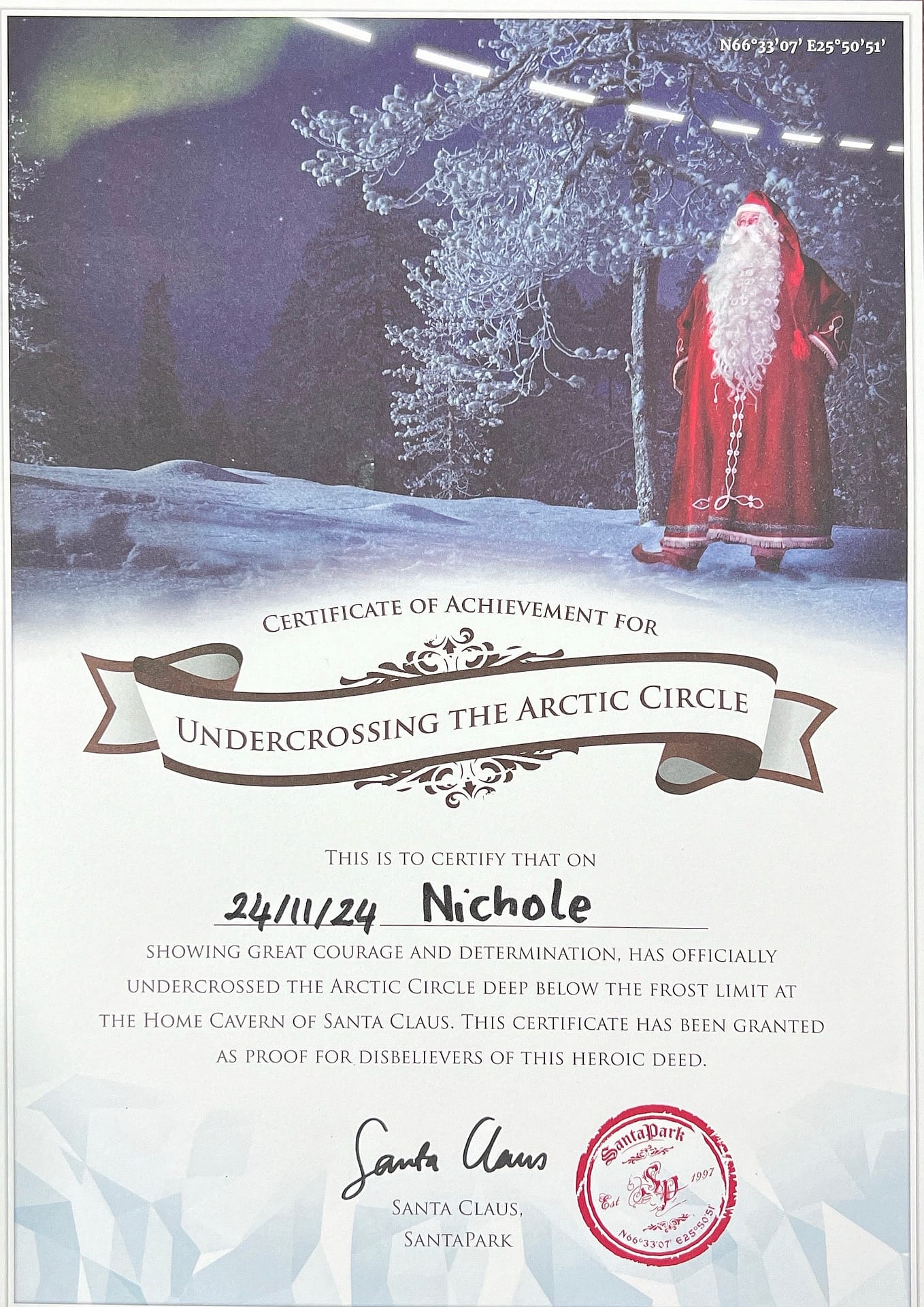 Crossing Arctic Circle SantaPark Finland